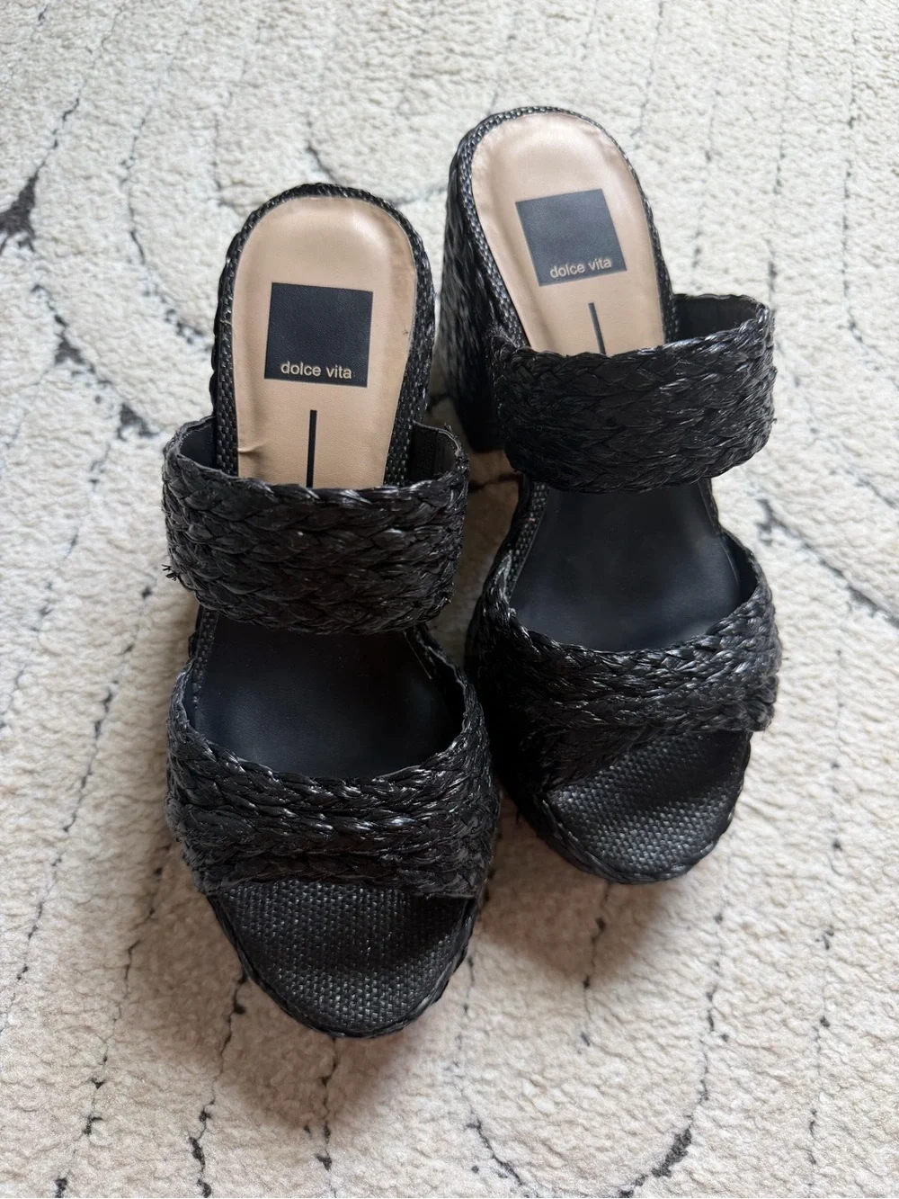 Dolce Vita LaToya Black Woven Platform Slide Sandals